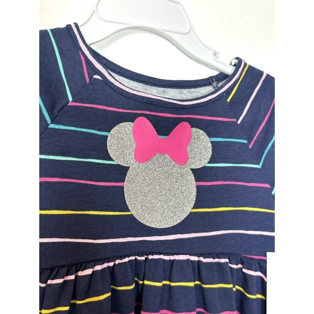 NWT Jumping Beans Disney Minnie Mouse Dress Girls Navy 2T Stripe LS‎ Raglan Blue